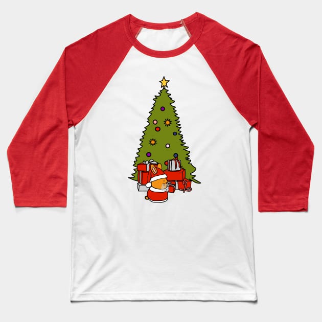 Santa Bunny and Christmas Tree Baseball T-Shirt by ellenhenryart